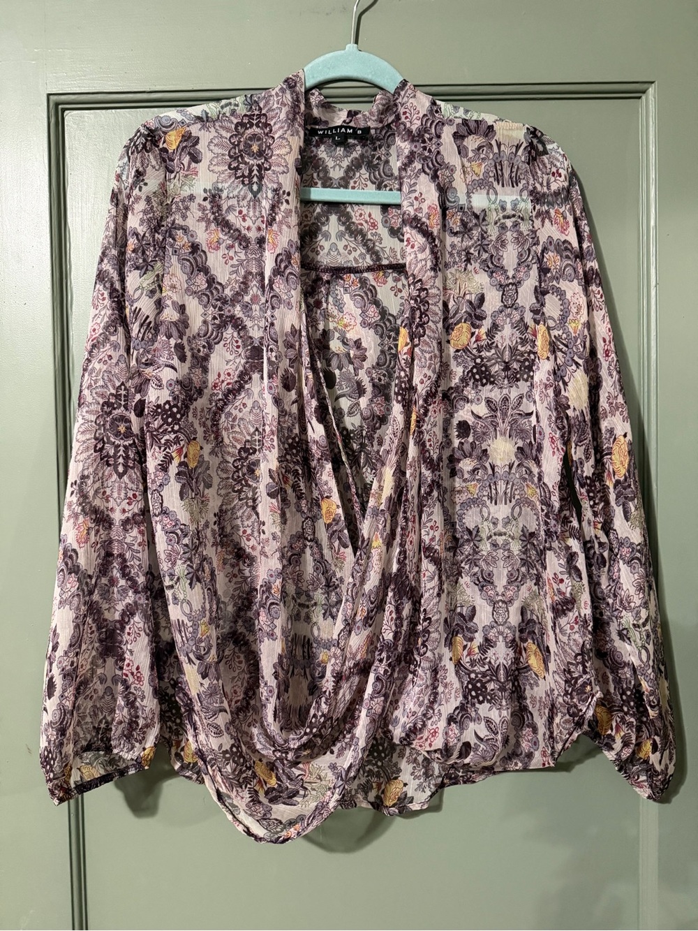 William Rast Lavender Paisley Drape Neck Blouse